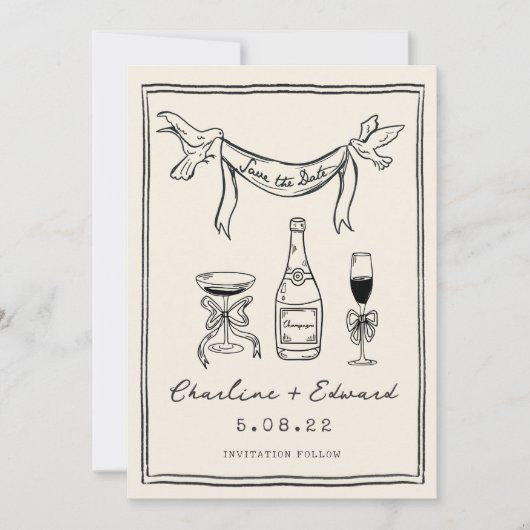 Handgetekende funky handschrift Save the date (Voorkant)