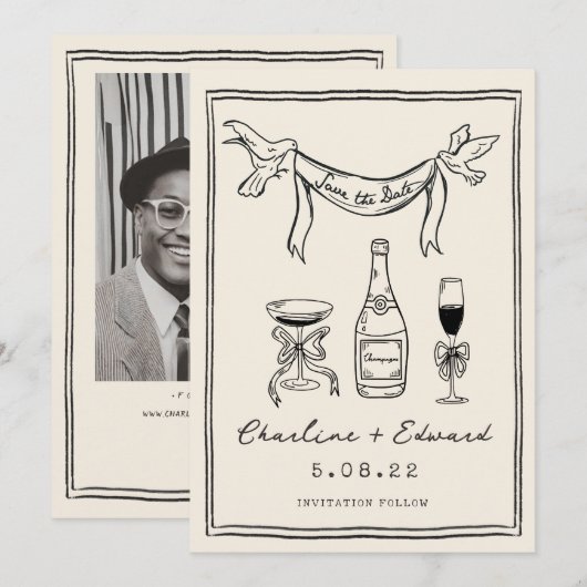 Handgetekende funky handschrift Save the date (Voorkant / Achterkant)