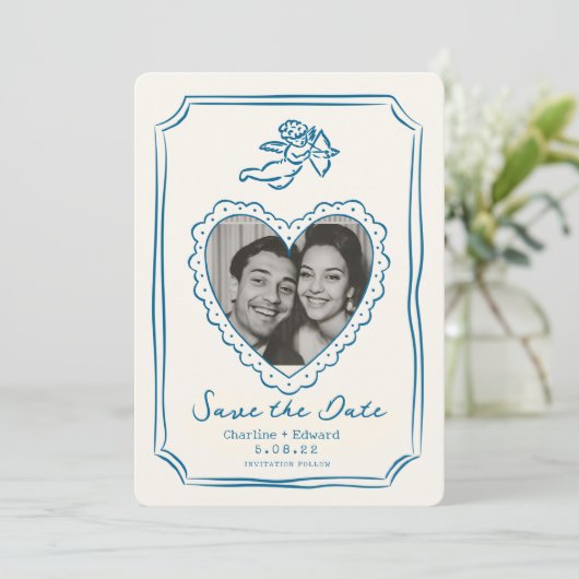 Handgetekende funky handschrift save the date (Staand voorkant)