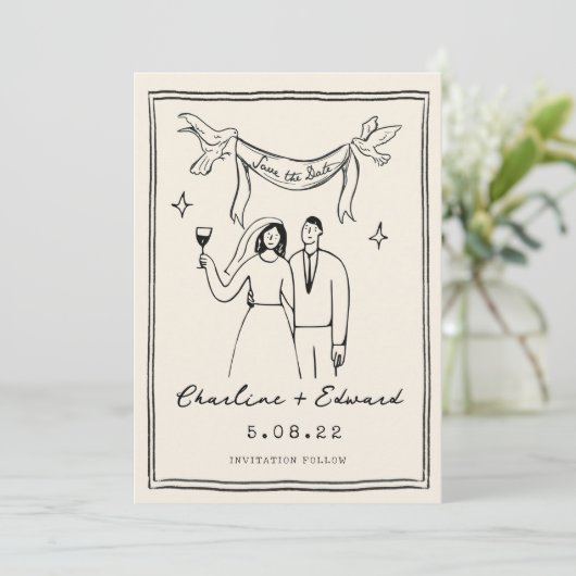 Handgetekende funky handschrift Save the datum Save The Date (Staand voorkant)