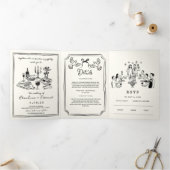 Handgetekende funky tekening handschrift bruiloft drieluik aankondiging (Binnen)