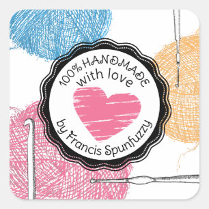 Handgetekende fuzzy garens haakhaakjeshaken cadeau vierkante sticker