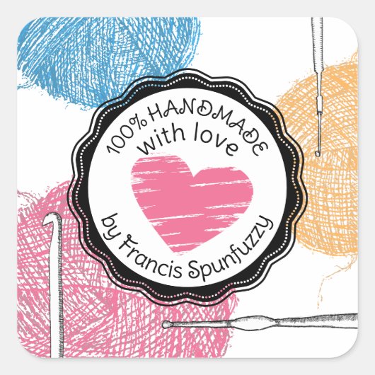 Handgetekende fuzzy garens haakhaakjeshaken cadeau vierkante sticker (Voorkant)