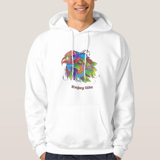 Handgetekende gekleurde vogelkunst hoodie (Voorkant)