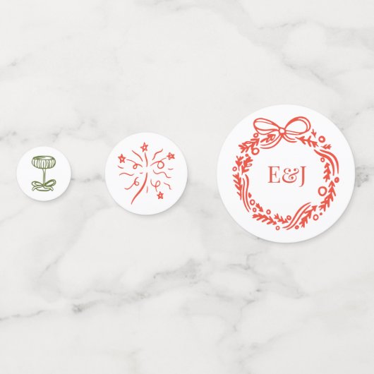 Handgetekende gekrabbelde speelse Doodles Holiday Confetti (Achterkanten)