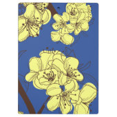 Handgetekende gele appelbloesems op blauw klembord (Achterkant)