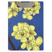 Handgetekende gele appelbloesems op blauw klembord (Voorkant)