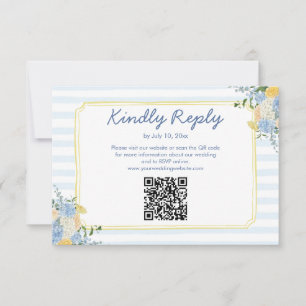Handgetekende gele blauwe streep trouwwebsite QR RSVP Kaartje