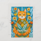 Handgetekende gemberkat en bloemen bedankkaart (Voorkant / Achterkant)