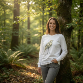 Handgetekende geometrische vogel vrouwen wit t-shirt
