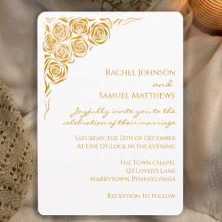 Handgetekende Golden Rozen Modern Wedding Invitati Kaart