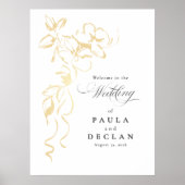 Handgetekende Gouden Bloemen Huwelijk Welkomstbord Poster (Voorkant)