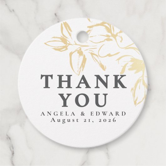 Handgetekende gouden bloemen minimalistisch bedank bedankjes labels (Voorkant)