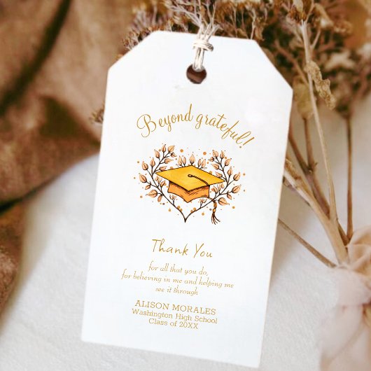 Handgetekende gouden graduatie cap Dank je Cadeaulabel