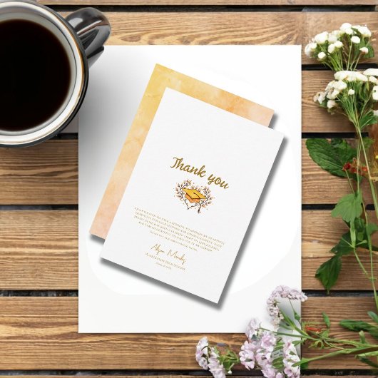 Handgetekende gouden Petten perzik afstuderen Bedankkaart