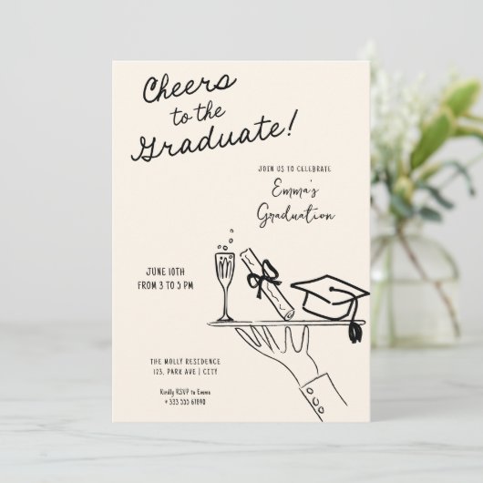 Handgetekende grappige ober Afstuderen Aankondigin Kaart (Staand voorkant)