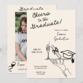 Handgetekende grappige ober Afstuderen Aankondigin Kaart (Voorkant / Achterkant)