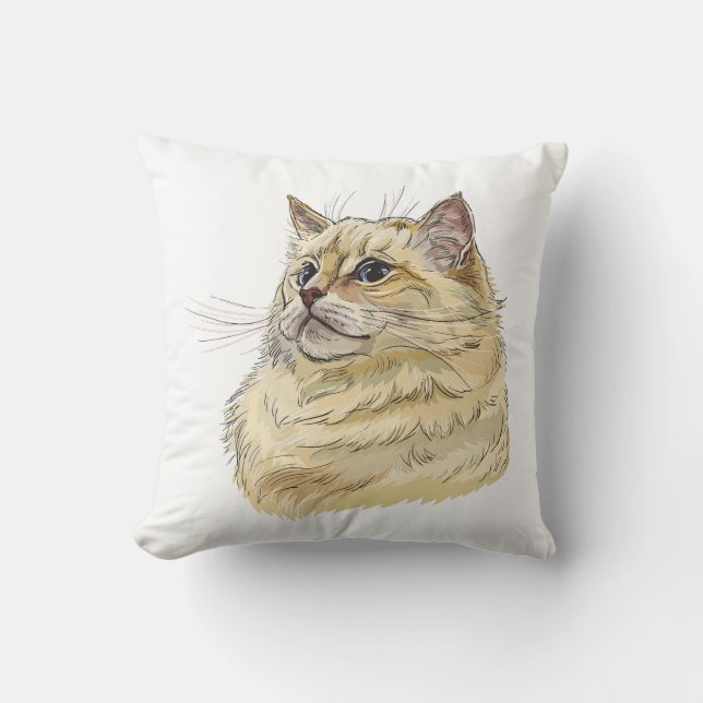 Handgetekende grappige pluizige Ragdoll kat Kussen (Voorkant)