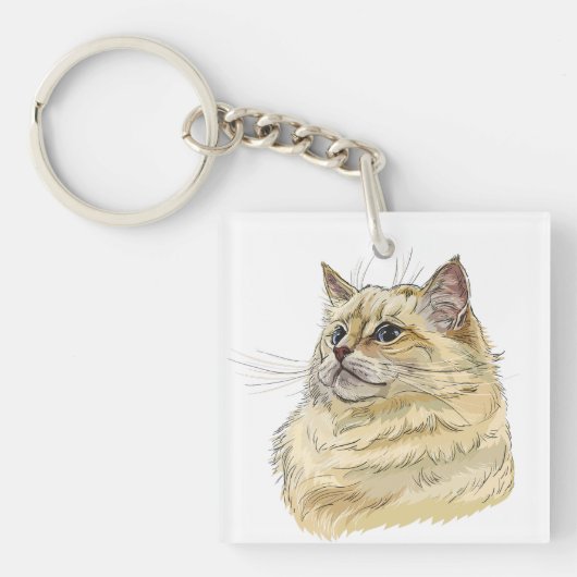 Handgetekende grappige pluizige Ragdoll kat Sleutelhanger (voorkant)