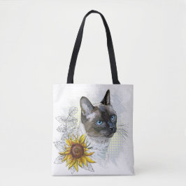 Handgetekende grappige, schattige Thaise kat met b Tote Bag