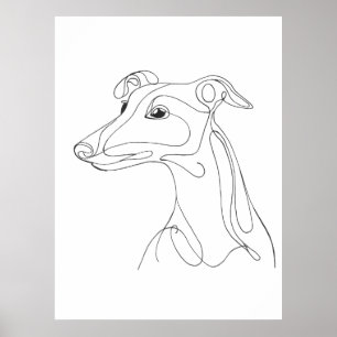 Handgetekende Greyhound-lijn Kunst - Minimalistisc Poster