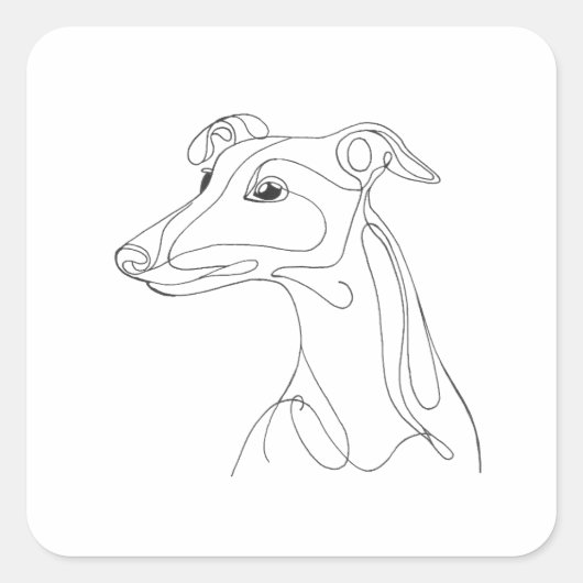 Handgetekende Greyhound-lijn Kunst - Minimalistisc Vierkante Sticker (Voorkant)