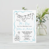 Handgetekende grillige Baby shower Clothesline Boy Kaart (Staand voorkant)