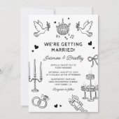 Handgetekende grillige Doodle Wedding Kaart (Voorkant)