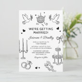 Handgetekende grillige Doodle Wedding Kaart (Staand voorkant)