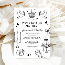 Handgetekende grillige Doodle Wedding Kaart