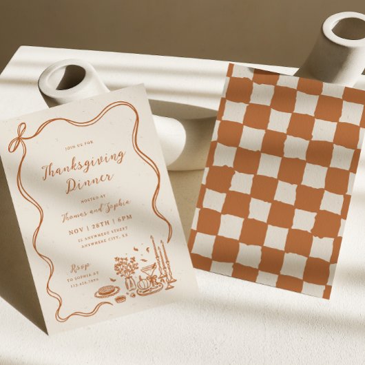 Handgetekende grillige Thanksgiving-uitnodiging Kaart