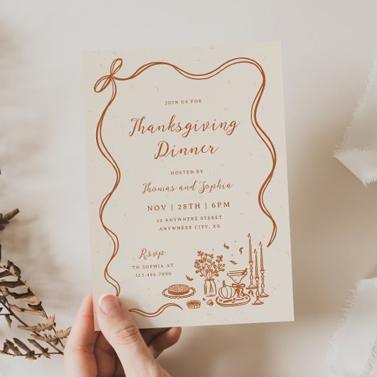Handgetekende grillige Thanksgiving-uitnodiging Kaart