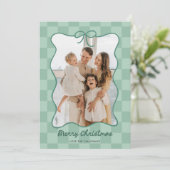 Handgetekende groene boogframe geruit foto feestdagenkaart (Staand voorkant)