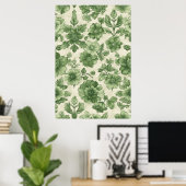 Handgetekende groene botanische tekening poster (Thuiskantoor)