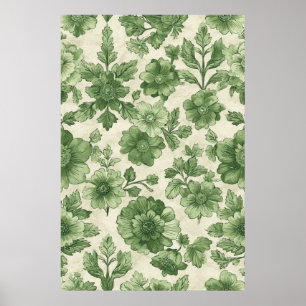 Handgetekende groene botanische tekening poster