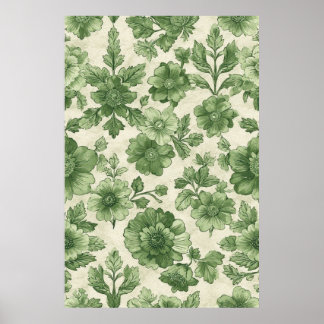 Handgetekende groene botanische tekening poster