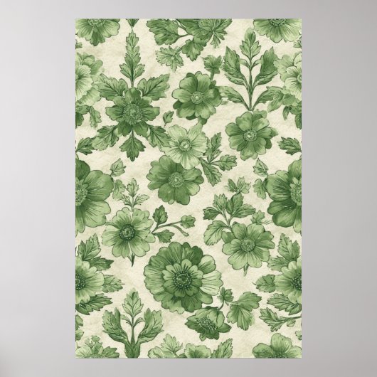 Handgetekende groene botanische tekening poster (Voorkant)
