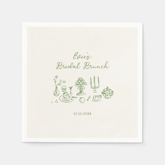 Handgetekende groene bruidsbrunch servet (Voorkant)