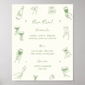 Handgetekende groene Cin Cin-bruiloftbar Poster (Voorkant)