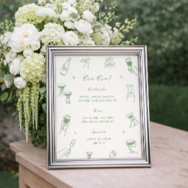 Handgetekende groene Cin Cin-bruiloftbar Poster