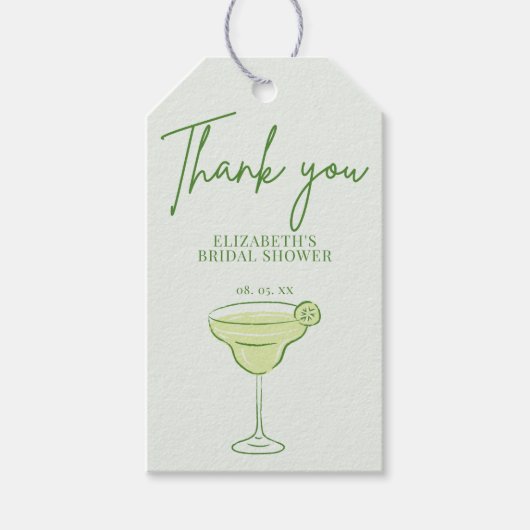 Handgetekende groene cocktail limoen script bedank cadeaulabel (Voorkant)