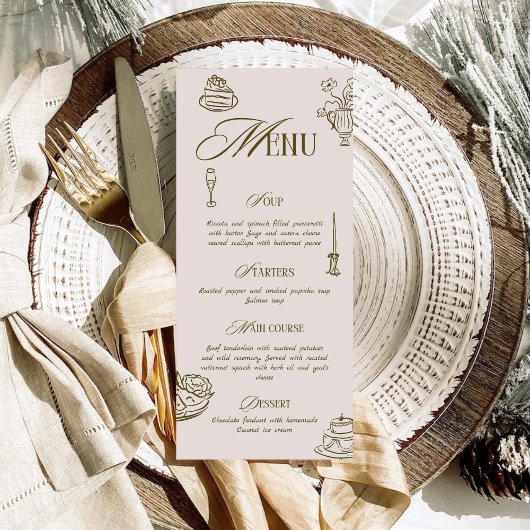 Handgetekende groene retro geïllustreerde diner br menu