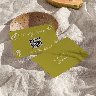 Handgetekende groene romantische QR-code trouwdag RSVP Kaartje
