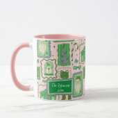 Handgetekende groene roze speelse kerstdoodle mok (Links)