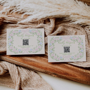 Handgetekende groene roze strik bloemige trouw QR- RSVP Kaartje