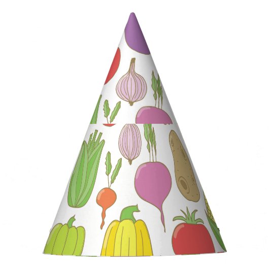 Handgetekende groenten, doodle achtergrond. feesthoedjes (Voorkant)