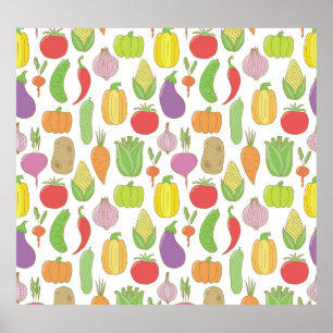 Handgetekende groenten,  doodle achtergrond. poster