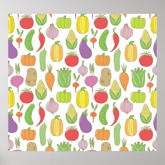 Handgetekende groenten, doodle achtergrond. poster (Voorkant)
