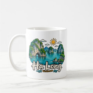 Handgetekende Hạ Long Vietnam Reis Kunst Landmark Koffiemok