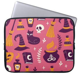 Handgetekende Halloween, griezelig naadloos patroo Laptop Sleeve